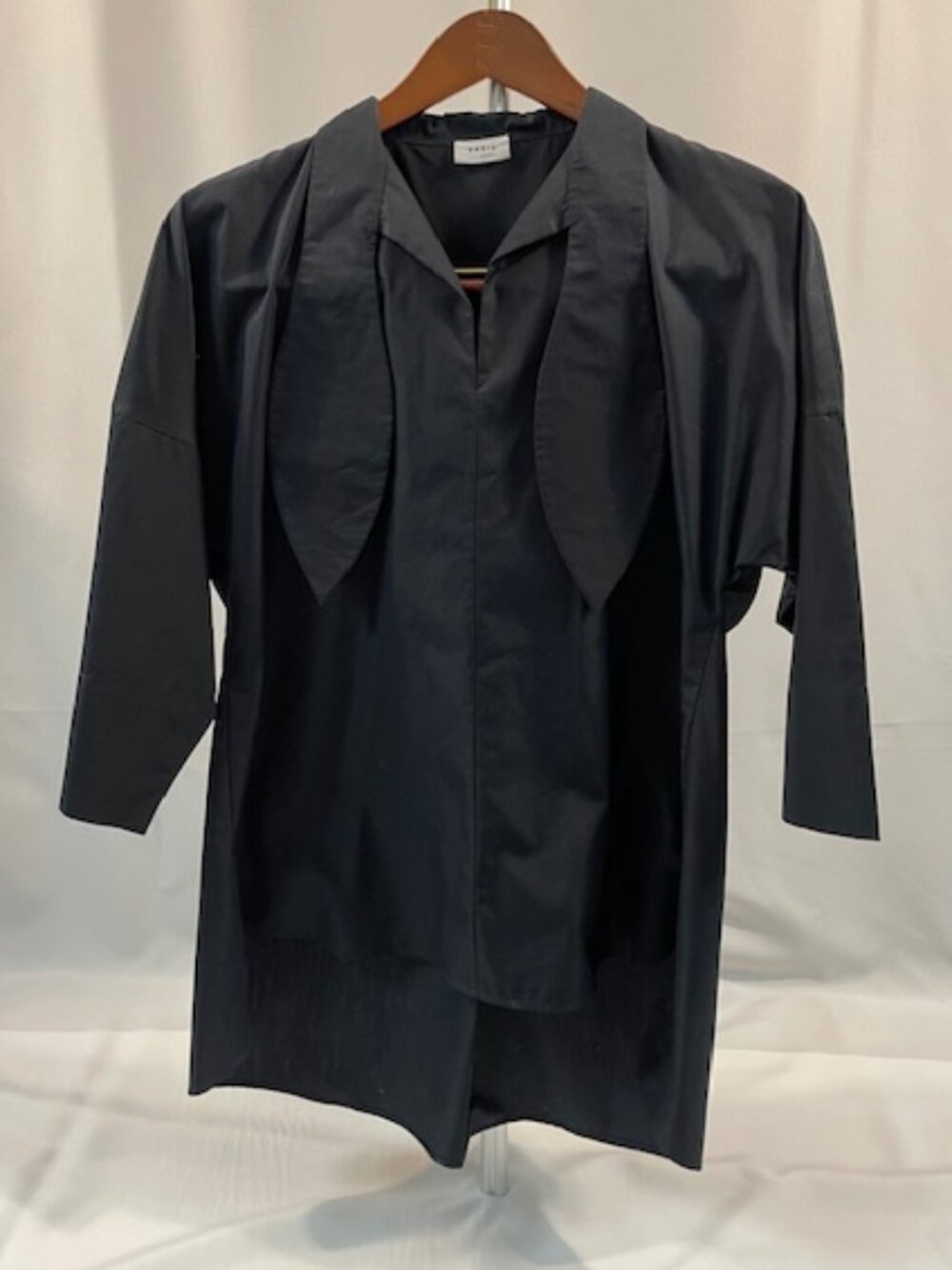 Akris Punto Black Tunic Blouse in Cotton with Collar Knot